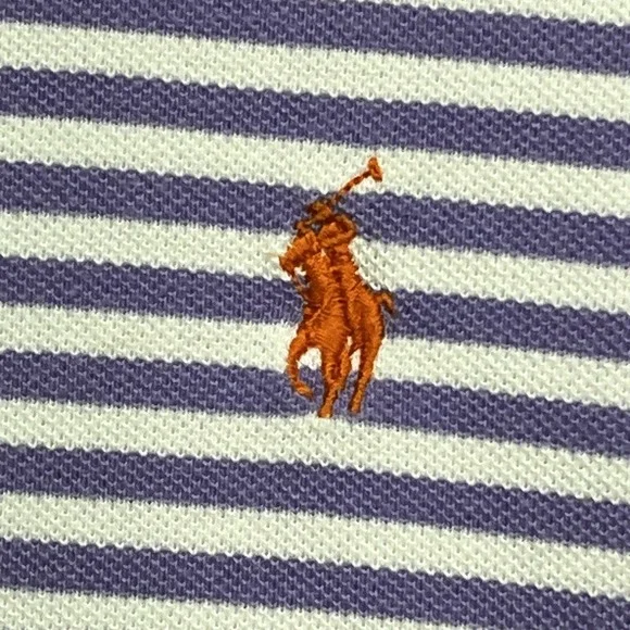 Polo Ralph Lauren Men's Polo Shirt Sz M Purple and White Striped Good Golf - Picture 4 of 11